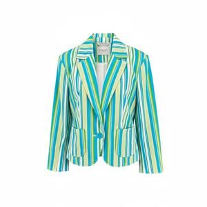 George Stretch Pinstripe Blazer Jacket Collared Blue Green Size 4 Button Pockets